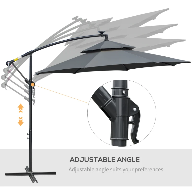 Best 3(m) Cantilever Banana Parasol Hanging Umbrella with LED Solar lights, Crank, 8 Sturdy Ribs and Cross Base for Outdoor, Garden, Patio, Black - Image 6