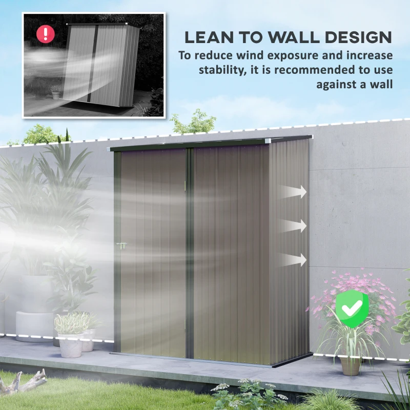 Best 5.3 x 3.1ft Corrugated Steel Garden Shed - Light Grey - Image 6