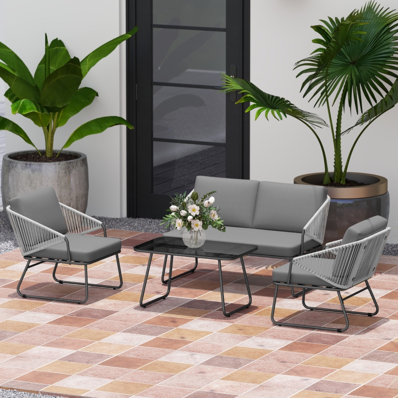 Best Four-Piece Rattan Strong Panel Outdoor Sofa Set - Grey - Image 9