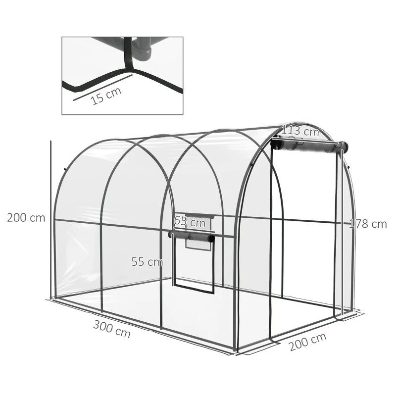 Best Polytunnel Greenhouse Walk-in Grow House with Plasric Cover, Door, Mesh Window and Steel Frame, 3 x 2 x 2m, Clear - Image 3