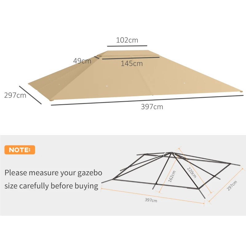 Best 3 x 4m Gazebo Canopy Replacement Cover, Gazebo Roof Replacement (TOP COVER ONLY), Khaki - Image 3