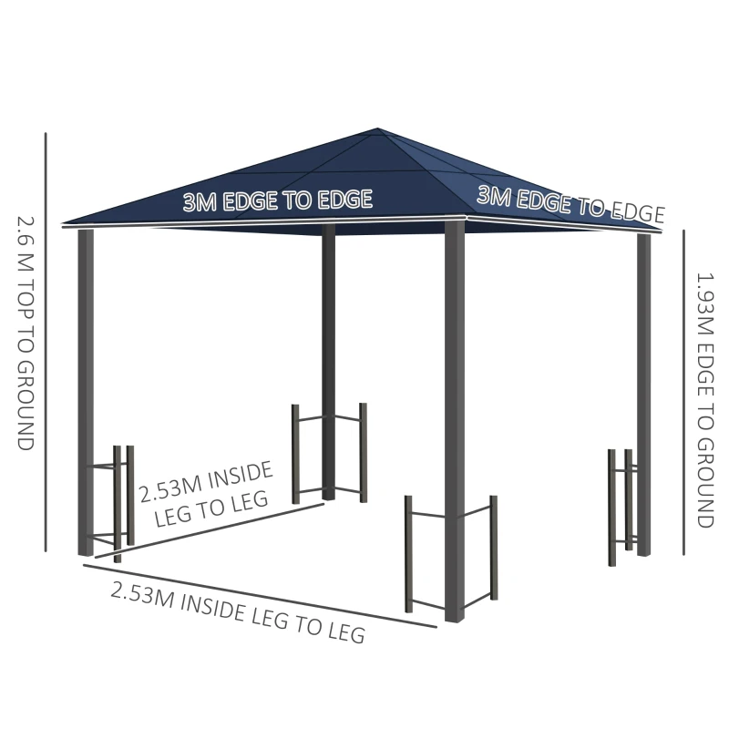 Best 3 x 3(m) Hardtop Gazebo Canopy with Polycarbonate Roof, Steel & Aluminium Frame, Garden Pavilion with Mosquito Netting and Curtains, Black - Image 3
