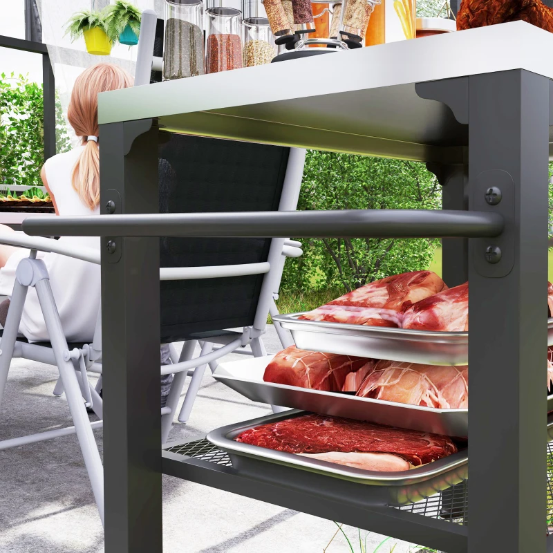Best Three-Shelf Outdoor Grill Cart with Stainless Steel Top, Outdoor Kitchen Island with 4 Wheels, 3 Hooks, Movable Food Prep Pizza Oven Table for Kitchen, Patio, Garden, 65.5 x 41 x 79 cm - Image 8