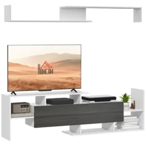 Best Modern TV Cabinet with Wall Shelf, TV Unit with Storage Shelf and Cabinet, for Wall-Mounted 65" TVs or Standing 40" TVs, White and Grey