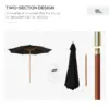 Best 3(m) Garden Parasol, Pulley Operated Patio Umbrella, Wooden Table Market Umbrella with Rope Pulley Mechanism and 8 Ribs, Black - Image 7