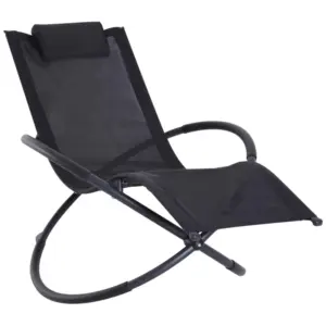 Best Outdoor Orbital Lounger Zero Gravity Patio Chaise Foldable Rocking Chair w/ Pillow Black