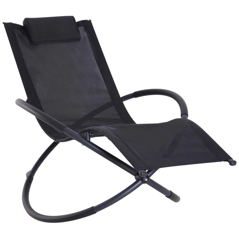 Best Outdoor Orbital Lounger Zero Gravity Patio Chaise Foldable Rocking Chair w/ Pillow Black