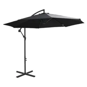 Best 2.45m Overhanging Cantilever Parasol, Heavy Duty Waterproof Garden Umbrella with Cross Base, Black