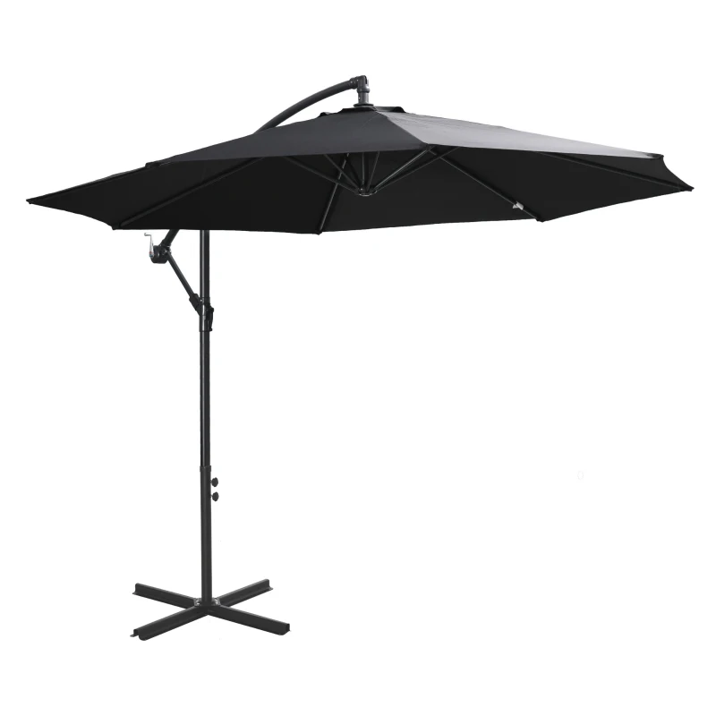 Best 2.45m Overhanging Cantilever Parasol, Heavy Duty Waterproof Garden Umbrella with Cross Base, Black