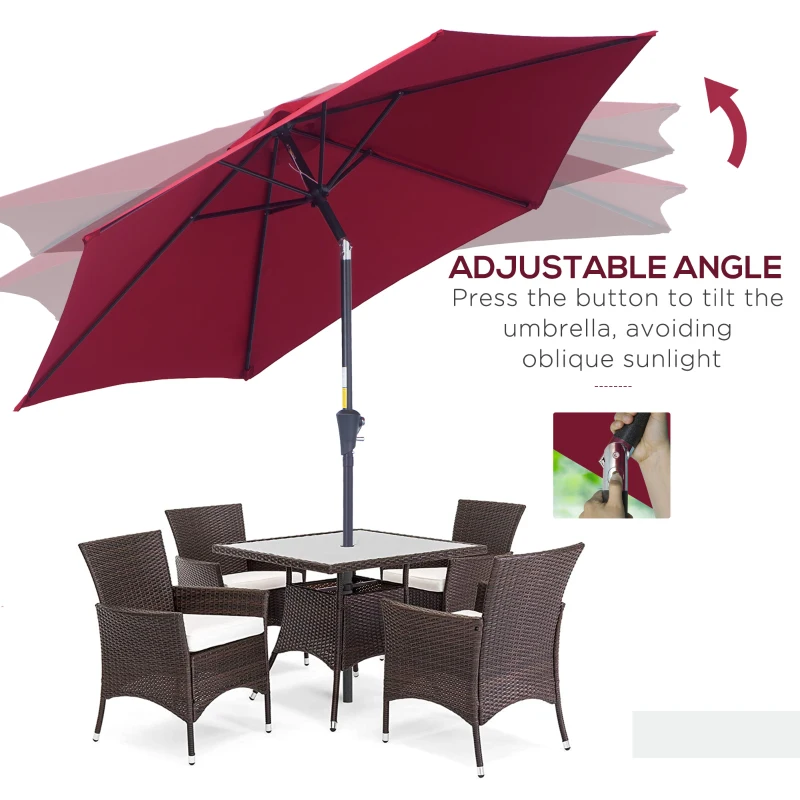 Best 2.6M Garden Parasol Umbrella with Tilt and Crank, Outdoor Sun Parasol Sunshade Shelter with Aluminium Frame, Wine Red - Image 5