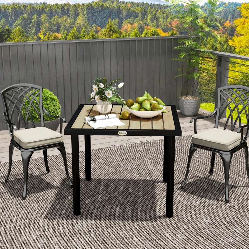 Best Square Garden Dining Table with 5.4cm Parasol Hole, Slatted Top, Metal Frame, 86 x 86 x 71cm, Brown - Image 7