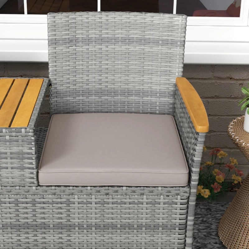 Best Two-Seat Rattan Loveseat, with Wood-Top Middle Table - Grey - Image 8