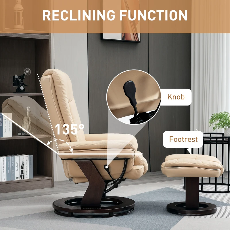 Best Faux Leather 135° Reclining Chair and Footstool - Beige - Image 4