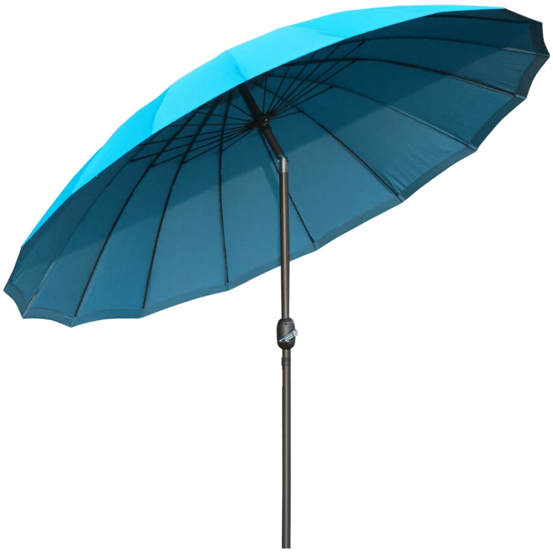 Best 2.5m Shanghai Garden Parasol Umbrella with Crank & Tilt, Adjustable Outdoor Sun Shade, Blue