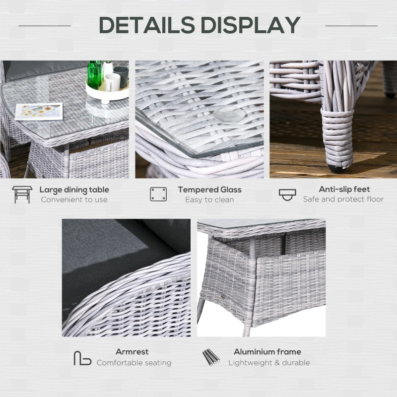 Best Garden PE Rattan Dining Sofa Set, Outdoor 4 Seater Wicker Furniture, High Back Chairs with Cushions, Tempered Glass Coffee Table for Patio, Mixed Grey - Image 6