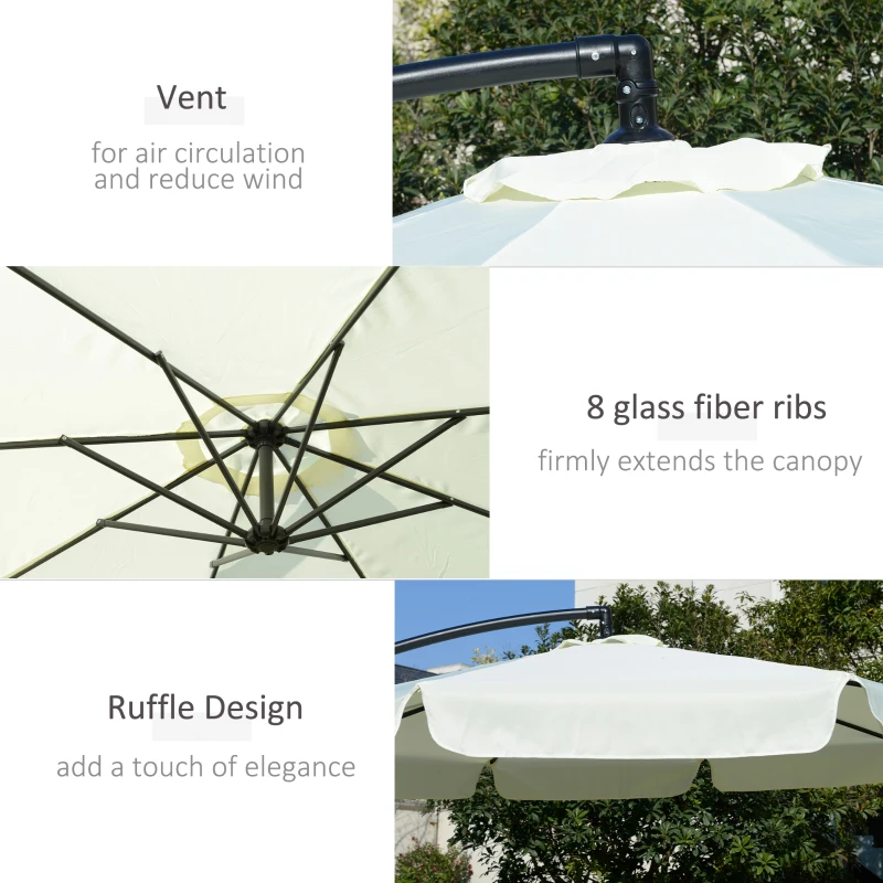 Best 2.7m Garden Banana Parasol Cantilever Umbrella with Crank Handle and Cross Base for Outdoor, Hanging Sun Shade, Cream White - Image 6