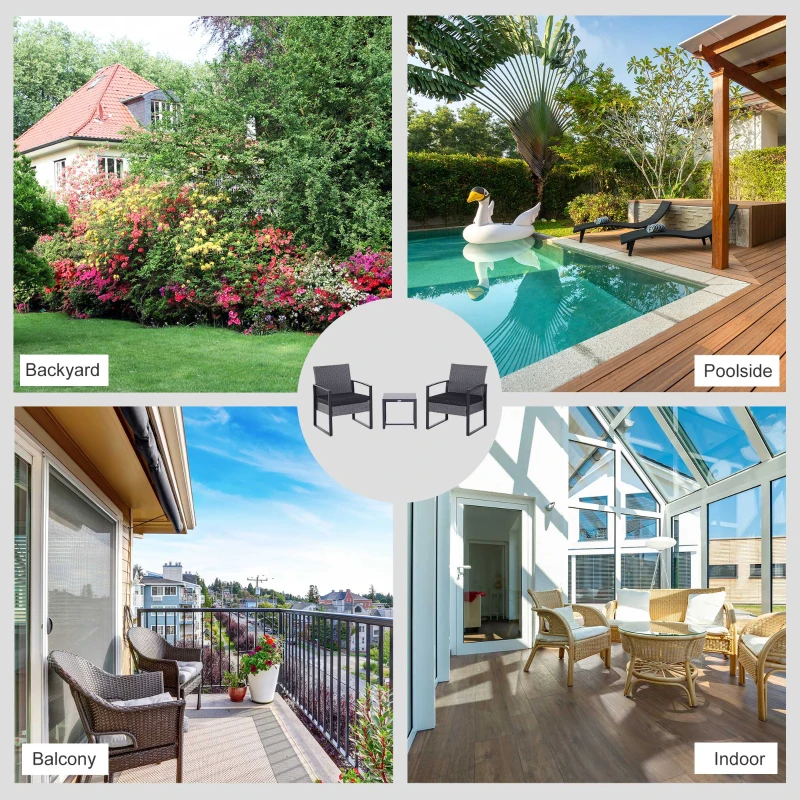 Best 2 Seater Rattan Patio Set W/ Cushions-Grey/Black - Image 7