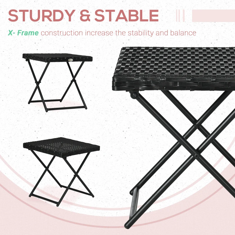 Best Square PE Wicker Rattan Folding Table - Black - Image 6
