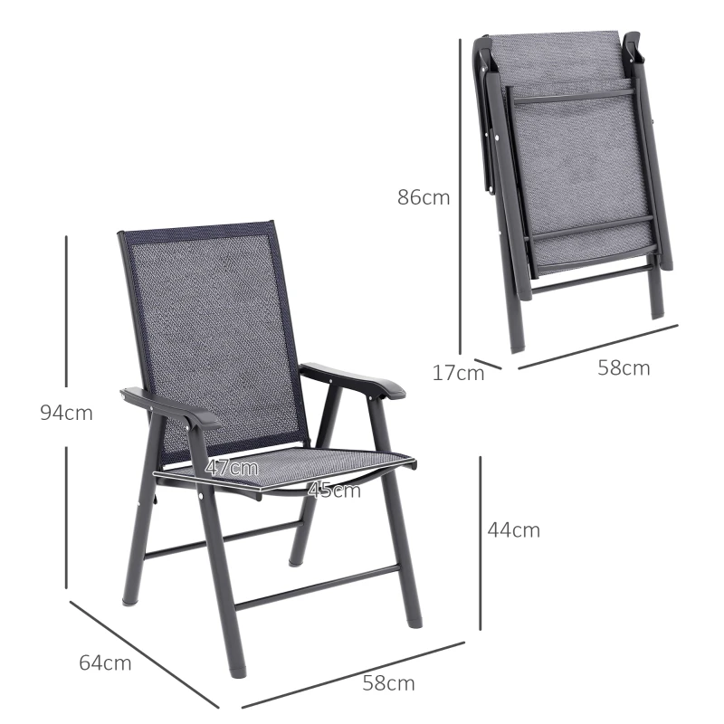Best Set of 4 Foldable Metal Garden Chairs Outdoor Patio Park Dining Seat Furniture Charcoal Grey - Image 3