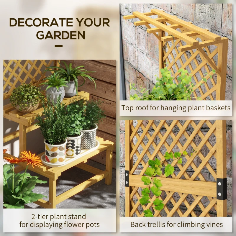 Best Wooden Plant Stand, with Trellis - Natural Finish - Image 4