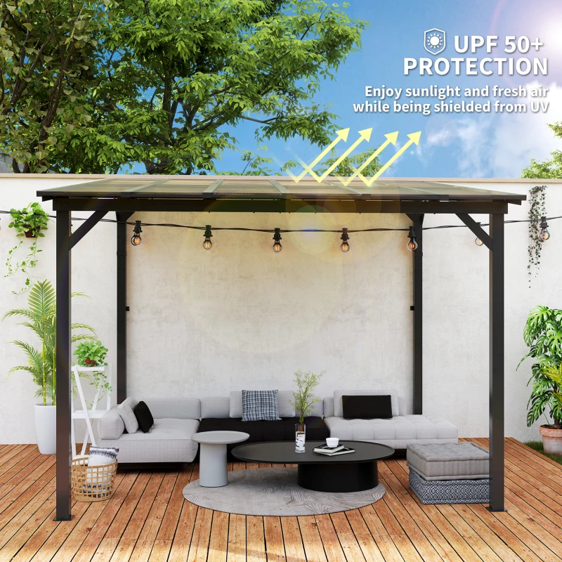 Best 3 x 3(m) Metal Pergola with UPF 50+ and Waterproof Polycarbonate Roof, Wall-Mounted or Free Standing Garden Gazebo, Wind-resistant Outdoor Sun Shade, Dark Grey - Image 4