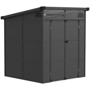 Best 6 x 6ft Outdoor Storage Shed, Plastic Garden Shed with Windows and Air Vents, Outdoor Resin Tool Shed with Latch Doors for Garden, Deck, Dark Grey