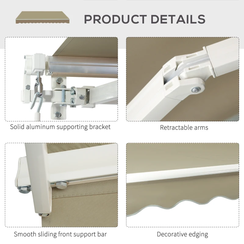 Best 2.5x2 m Manual Retractable Awning-Beige Canopy/White Frame - Image 5