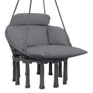 Best Hanging Chair Outdoor Hammock Chair with Soft Cushion, Cotton Rope Boho Style Swing Chair, Hanging Garden Swing Seat for Indoor Outdoor, Dark Grey
