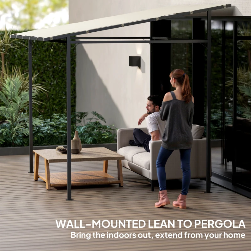 Best 2.4 x 2.4 m Wall Mounted Pergola Gazebo with PA Coating Fabric and Metal Frame, UPF30+, Lean to Garden Gazebo, Wind Resistant Outdoor Sun Shade Shelter for Garden, Deck, Cream White - Image 6