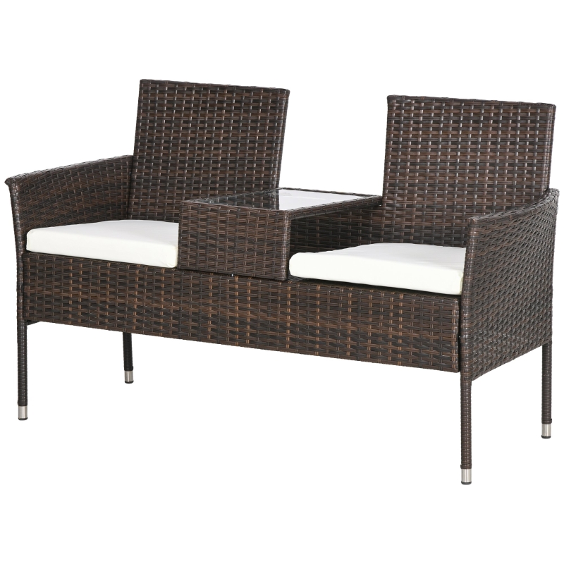 Best Two-Seat Rattan Chair, with Middle Table - Brown - Image 11