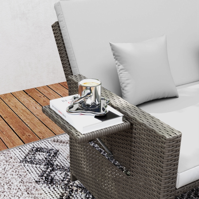 Best Rattan Day Bed, with Footstool - Light Grey - Image 9