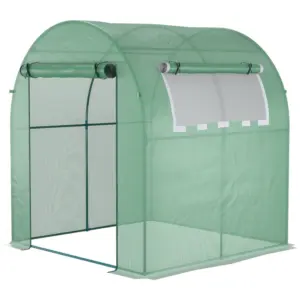 Best Walk in Polytunnel Greenhouse, Green House for Garden with Roll-up Window and Door, 1.8 x 1.8 x 2 m, Green