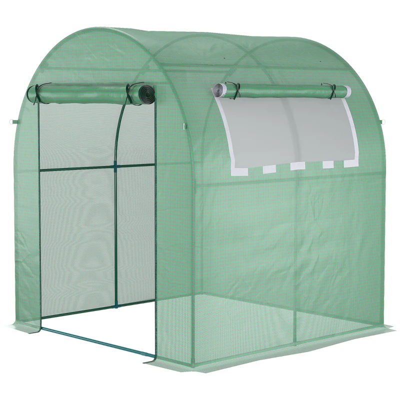 Best Walk in Polytunnel Greenhouse, Green House for Garden with Roll-up Window and Door, 1.8 x 1.8 x 2 m, Green
