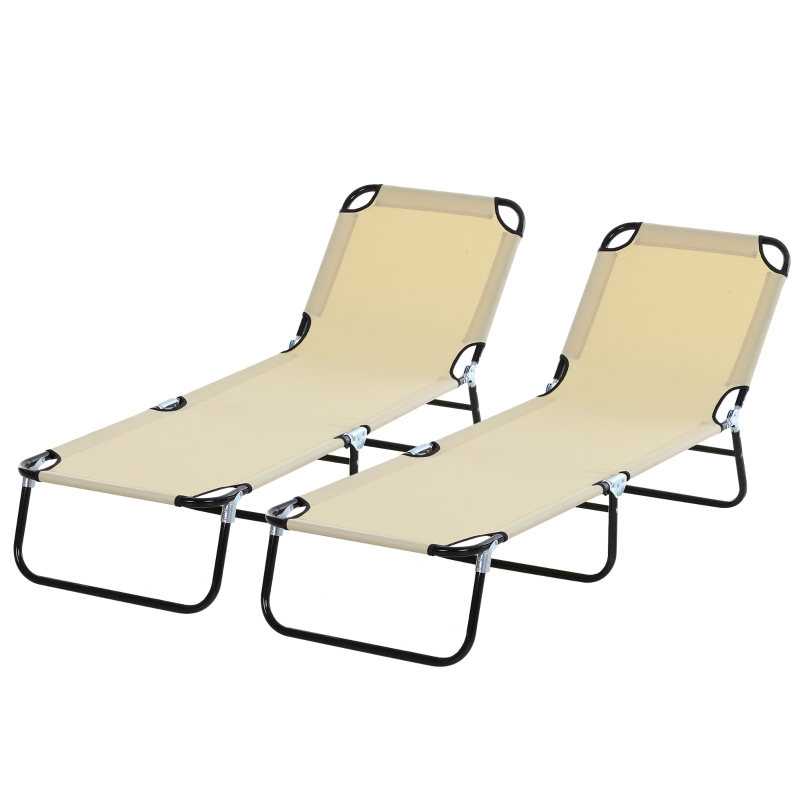 Best 2 Piece Foldable Sun Loungers with 5-Position Adjustable Backrest, Outdoor Portable Recliner Chaise Lounge Chairs with Breathable Mesh Fabric, Beige - Image 11