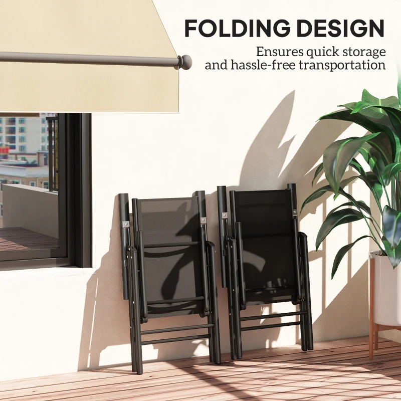 Best Set of 2 Folding Chair, Aluminium Frame Outdoor Camping Chairs with Breathable Mesh Back and Seat, Garden Chair Set with Armrests for Balcony, Black - Image 6