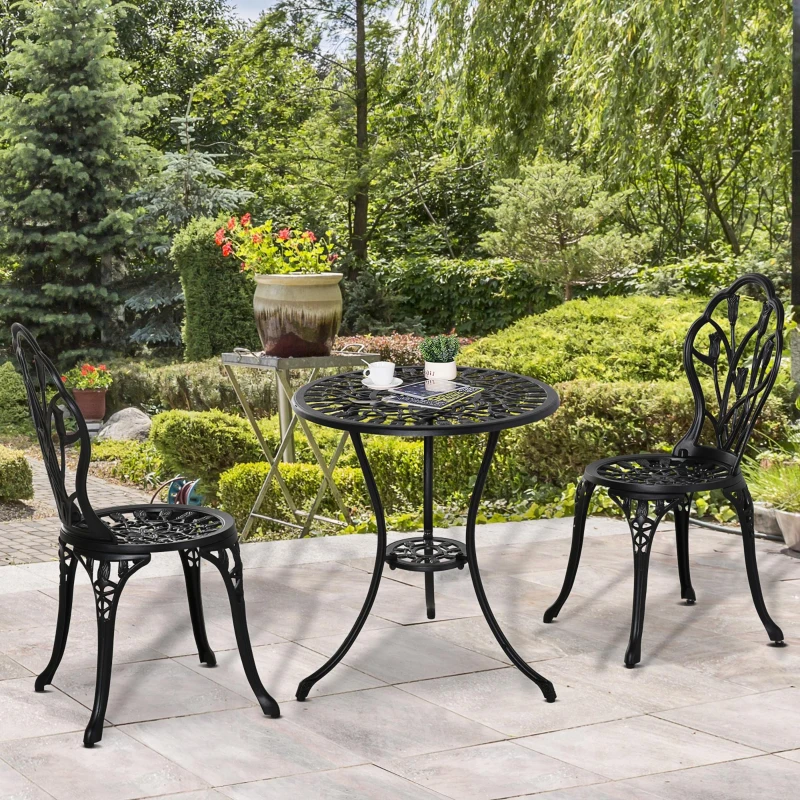Best Three-Piece Aluminium Floral Bistro Garden Set - Black - Image 2