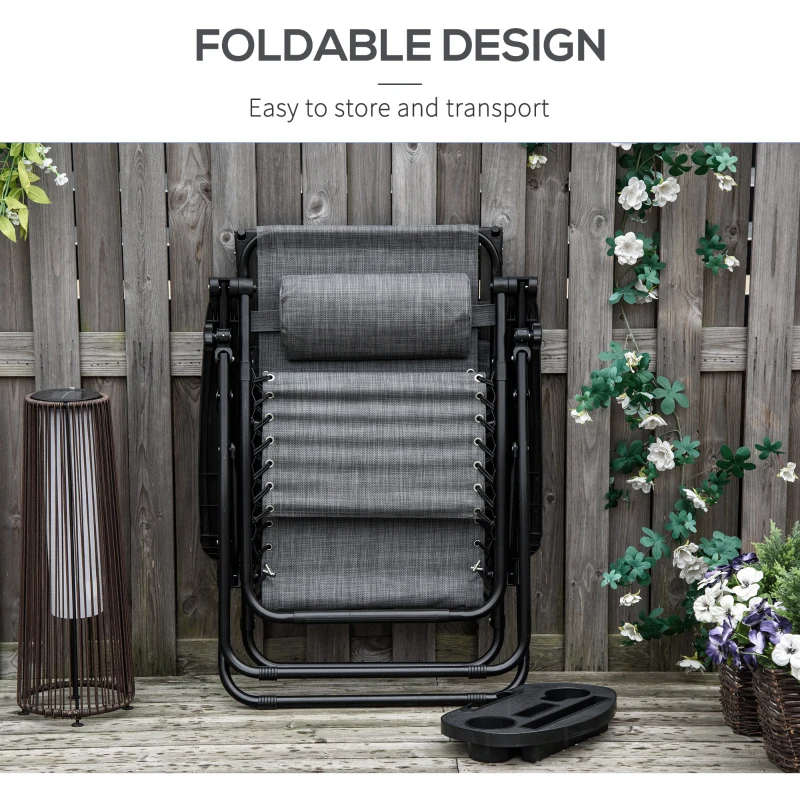Best Foldable Reclining Garden Chair with Headrest, Zero Gravity Deck Sun Lounger Seat Chair with Footrest, Armrest, Cup Holder & Canopy Shade, Light Grey - Image 6