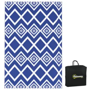 Best Plastic Straw Reversible RV Outdoor Rug with Carry Bag, 182 x 274cm, Blue and White