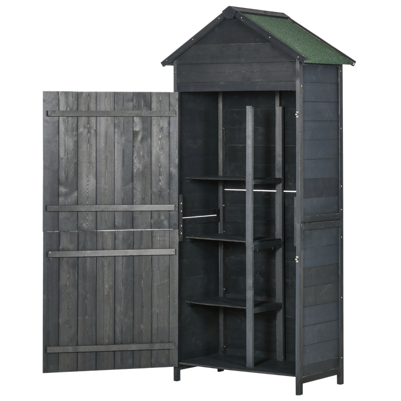 Best Garden Shed 4-Tier Wooden Garden Outdoor Shed 3 Shelves Utility Gardener Cabinet Lockable 2 Doors - Grey - Image 11
