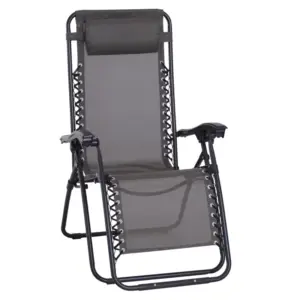 Best Zero Gravity Chair Metal Frame Texteline Armchair Outdoor Folding and Reclining Sun Lounger with Head Pillow for Patio Decking Gardens Camping, Grey