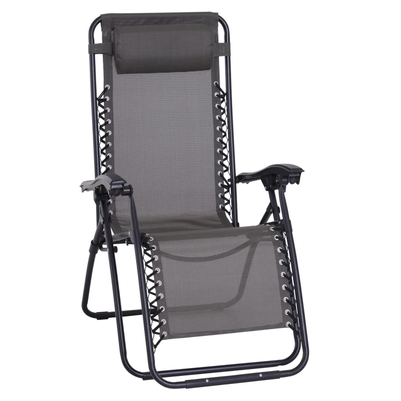 Best Zero Gravity Chair Metal Frame Texteline Armchair Outdoor Folding and Reclining Sun Lounger with Head Pillow for Patio Decking Gardens Camping, Grey