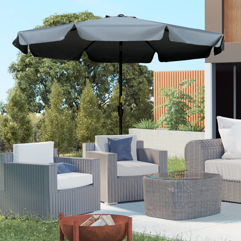 Best 2.7m Patio Parasol Garden Umbrellas Outdoor Sun Shade Table Umbrella with Tilt, Crank, 8 Ribs, Ruffles, Grey - Image 2