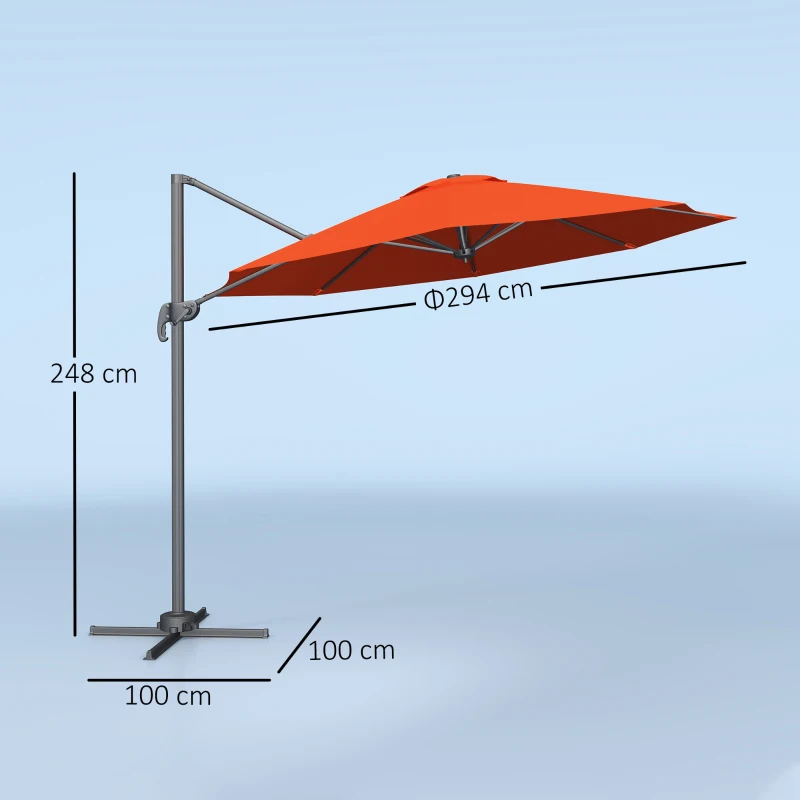 Best Five-Position Overhanging Parasol - Orange - Image 3