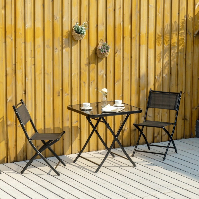 Best 3 Pieces Garden Bistro Set, Folding Patio Table with Glass Table Top and 2 Chairs, Outdoor Furniture Set for Garden and Porch, Black - Image 10