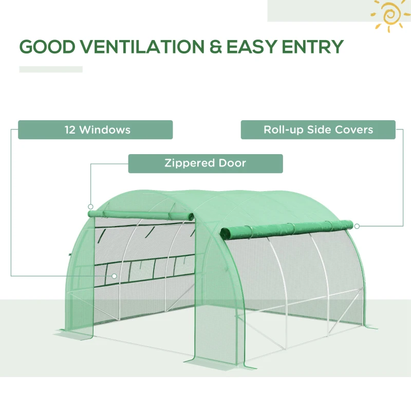 Best Polytunnel Greenhouse Walk-in Grow House Tent with Roll-up Sidewalls, Zipped Door and 6 Windows, 3x3x2m Green - Image 5