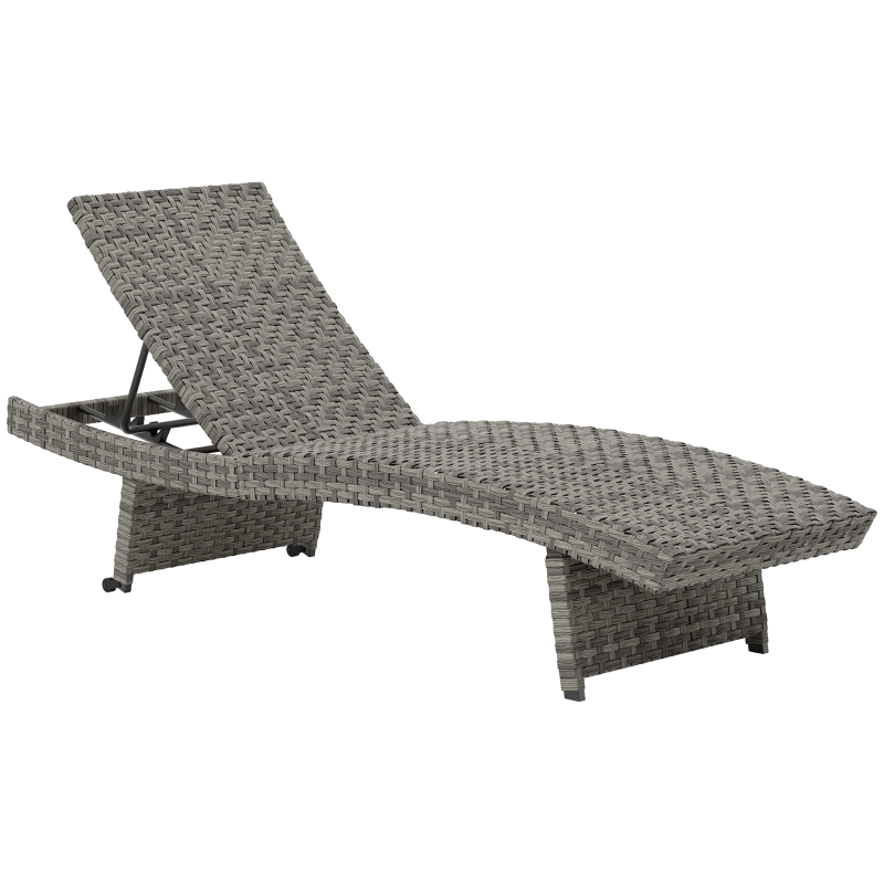 Best Outdoor PE Rattan Sun Lounger, Folding Wicker Garden Lounger Recliner with 4-Level Adjustable Backrest, Rolling Sunbed Lounge Chair with Wheels, Non-Slip Legs for Balcony, Beach, Mixed-grey - Image 10