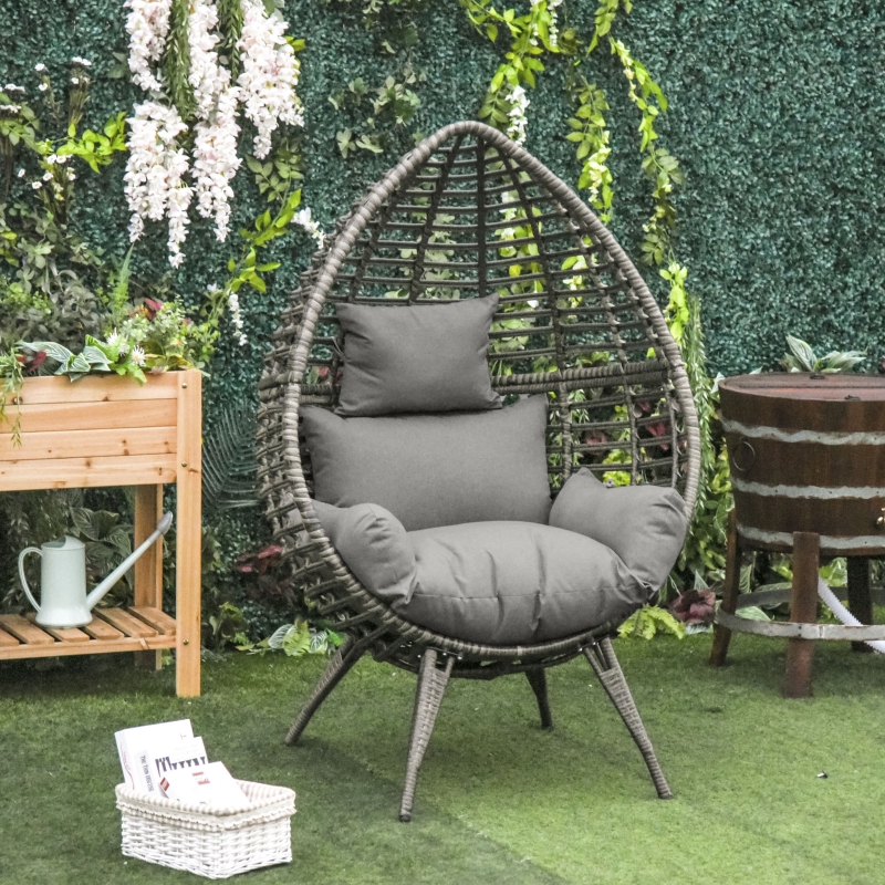 Best Teardop PE Wicker Rattan Chair w/ Thick Cushions 4 Legs Outdoor Seat Egg Garden - Image 10