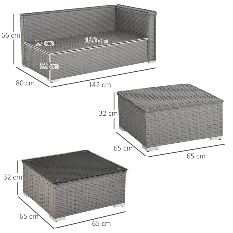 Best 5 PCs PE Rattan Wicker Corner Sofa Set Bonzer Outdoor Conservatory Furniture Lawn Patio Tea Table Footstool w/ Cushion - Grey - Image 3