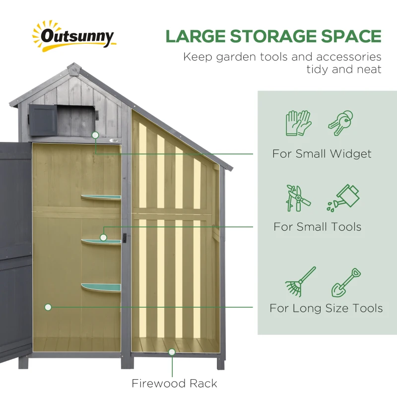 Best Garden Outdoor Storage Shed Outdoor Tool Shed with 3 Shelves and Tilt Roof, 129x51.5x180cm, Grey - Image 4