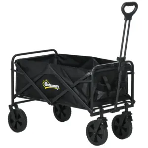 Best Folding Steel Frame Garden Storage Cart, with Wheels and Handle - Black